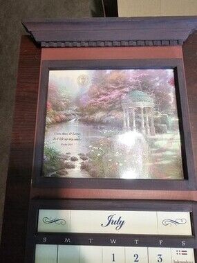 Thomas Kinkade Wooden Wall-Mounted Perpetual Calendar w/ 4 Art Prints Tiles